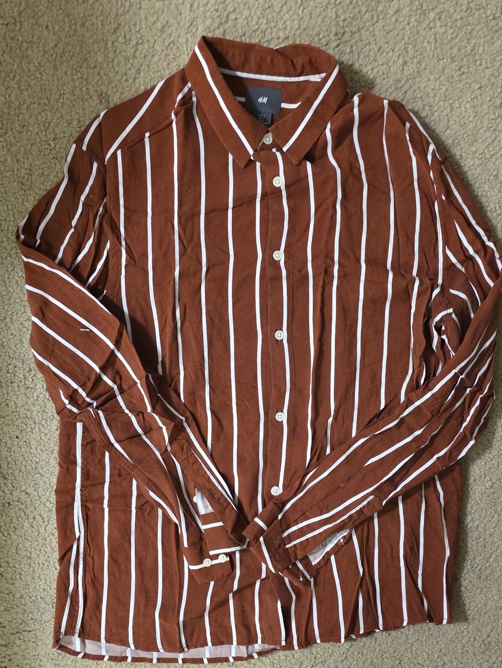 H&M Men's Rust-Striped Button Down Shirt